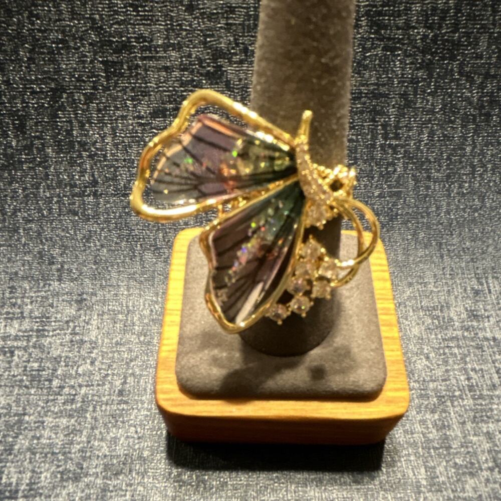Kirks Folly Gold Plated Adjustable Butterfly Cocktail Ring Multicolor Size 8